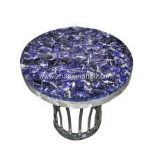 CANOSA Blue-veins Stone Coffee Table with Sliver Stainless Steel